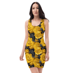 Yellow and Black Rose Flowers Seamless Pattern Sublimation Cut & Sew Dress