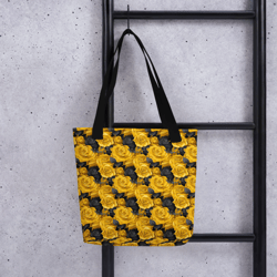 Yellow and Black Rose Flowers Seamless Pattern Tote bag