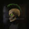 rock punk skull helmet mask with movable jaw green hair and eyes
