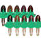 Set of clipart elements for St. Patrick's Day for planner with girls. African American girls in green shamrock print dresses and rainbow colored shoes celebrate