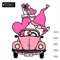 Valentine gnome in pink retro car with hearts.jpg