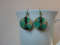 Boho Vintage solid and natural brass Chrysocolla Textured patinated earrings with chain