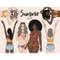 Set of bohemian exotic summer clipart with girls. African American girls in swimsuits. Girls in sunglasses. Beach girls. Girl with a cocktail in her hands.