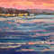 Fragment of a close-up original art. Reflection of pink sky on sea in the evening.