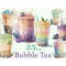 Watercolor clipart bubble tea. Full glasses of bubble tea, bobba tea with tubes. Fresh summer cocktails bubble tea. Bubble coffee in a glass with a straw
