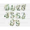 Watercolor Floral Greenery Numbers Lettering Monograms with White Flowers and Green Foliage. Numbers 0, 1, 2, 3, 4, 5, 6, 7, 8, 9