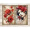 Watercolor red roses and a Victorian girl with red roses in her hair and red lipstick Junk Journal Pages. Floral rosebuds on sepia paper Vintage Digital Collage