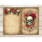 Watercolor skulls with red roses and green leaves and a red rose in a beautiful vintage frame Junk Journal Pages on the background of old vintage paper with fra