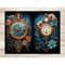 On the left, a gold steampunk vintage vintage watch with a blue dial among orange flowers. On the right, a steampunk antique vintage clock with Roman numerals o