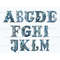 Watercolor blue dusty blue letters of the alphabet. Elegant font for wedding letters A, B, C, D, E, F, G, H, I, J, K, L, M. Floral alphabet with blue foliage fo