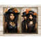Black african american brunette girl in victorian dress and hat with autumn leaves. African American young couple in autumn victorian clothes