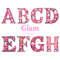 Watercolor pink glamor alphabet letters. Fashion Luxury Retro 2000s Invitation Font Letters A, B, C, D, E, F, G, H. Alphabet with Pink Rhinestones, Crystals, Di