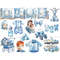Baby Boy White Clipart. A white red-haired boy in a blue T-shirt, a white boy in a hat, a white child in his mother's arms, scenes of children's rooms with toys