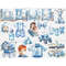 Baby Boy White Clipart. A white red-haired boy in a blue T-shirt, a white boy in a hat, a white child in his mother's arms, scenes of children's rooms with toys