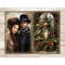 Victorian Christmas Black Junk Journal Pages. Black couple a man in a black hat and coat, a woman in a brown dress with a red headscarf. Antique vintage lamp wi