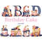 Birthday Cake Alphabet. Pink and blue font for Birthday invitations letters A, B, C, D, E, F, G, H. Watercolor pink and blue Happy Birthday alphabet letters. Pi