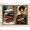 Librarian Junk Journal Page. A stack of vintage books with an open book on top of the stack. A young black beautiful brunette girl librarian in glasses in a bla