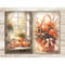 Cute Autumn Pumpkin Junk Journal. Pumpkins on the windowsill on a bright autumn day. Wicker basket with flowers and a bow