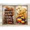 Cozy Autumn Pumpkin Junk Journal. A bookcase with books, autumn leaves, pumpkins and a ladder attached to the bookcase. Orange autumn flowers and pumpkins