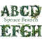 Spruce Branch Alphabet Clipart. Cozy Winter letters for Christmas invitations letters A, B, C, D, E, F, G, H. Forest alphabet letters