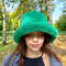 Green faux mink fur bucket hat. Stylish deep green fluffy hat. Cute winter bucket hat. Winter furry hat.