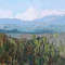 The distant hills invite the viewer to explore and discover new horizons. Fragment of a close-up Vineyard valley painting.