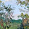 The clear sky visible through the trees gives hope and peace. Fragment of a close-up Original Trees Painting.