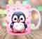 Baby Penguin Mug Wrap, 11oz & 15oz Mug Template, Pink Hearts Mug Sublimation Design, Mug Wrap Template, Instant Digital Download PNG.jpg