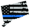 Distressed Thin Blue Line Connecticut State Shaped Subdued US Flag Sticker Self Adhesive Vinyl CT - C3785.png