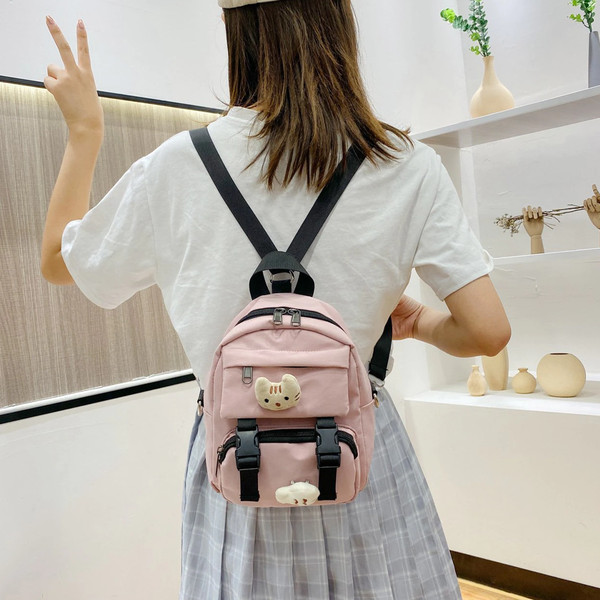 Cat & Fish Light Pink Backpack For Girls.png