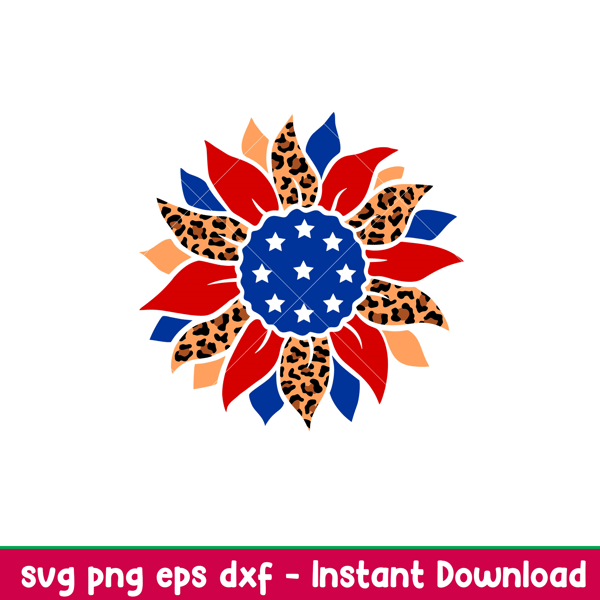 4th Of July Leopard Sunflower, Sunflower American Flag Leopard PNG, 4th Of July Svg, Patriotic Svg, America Svg, Eps, Png, Dxf File.jpeg