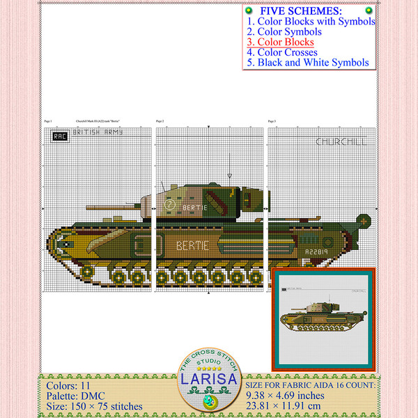 Vintage War Tank Embroidery Chart