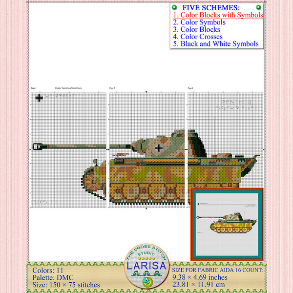 Panther tank summer camouflage cross stitch