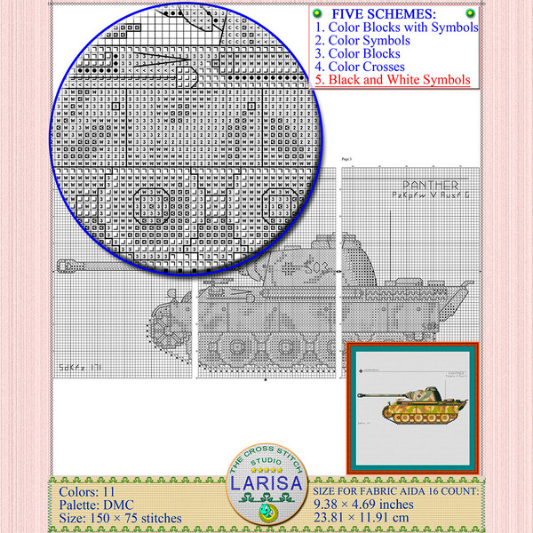 Detailed Cross Stitch of WWII Panther Tank