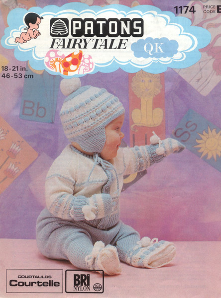 Vintage Knitting Pattern for Baby Jacket Leggings Helmet Mitts Patons 1174 Fairytale.jpg