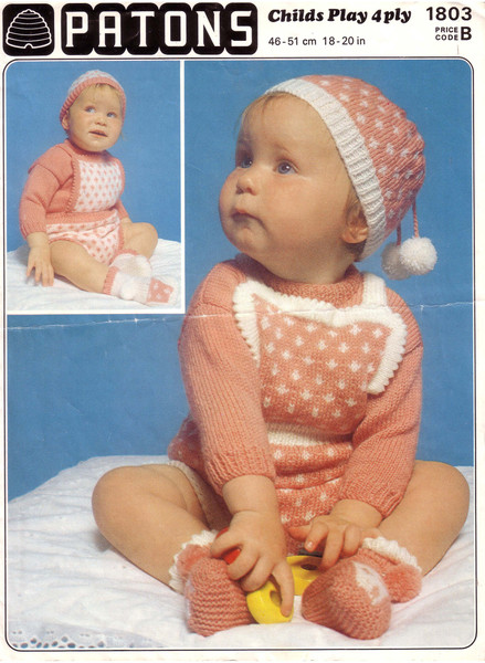 Vintage Rompers Knitting Pattern for Baby Patons 1803 Pretty Patterning.jpg
