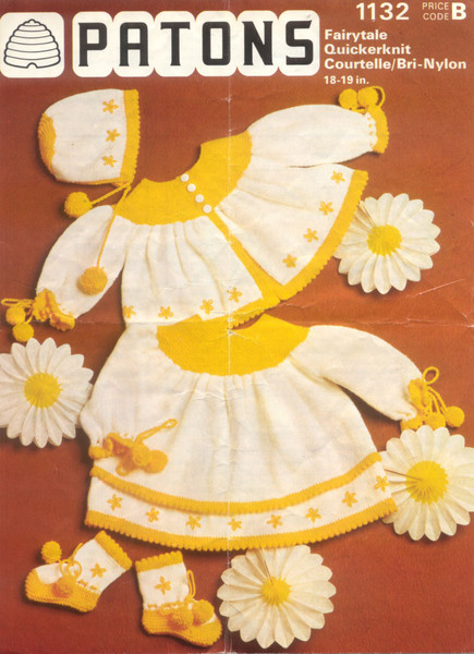 Vintage Coat Dress Knitting Pattern for Baby Patons 1132 The Daisy Princess.jpg