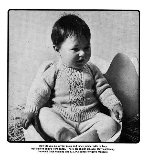 Vintage Cardigan Dress Cot Cover Knitting Pattern for Baby Patons 951 Good Morning World (3).jpg