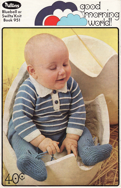 Vintage Cardigan Dress Cot Cover Knitting Pattern for Baby Patons 951 Good Morning World (10).jpg