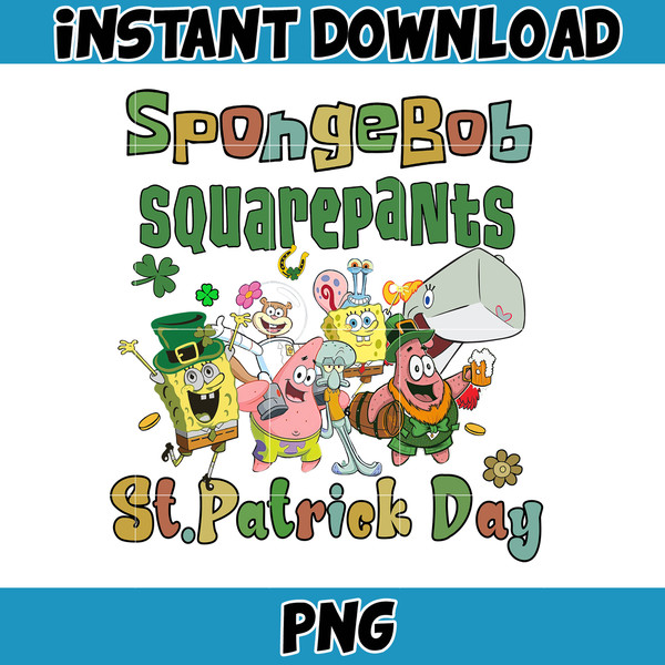 Spongebob Patricks Png, Happy Patrick Patty Day Png, St Patrick's Day Png, Cartoon Characters, Saint Patrick's Day Png.jpg