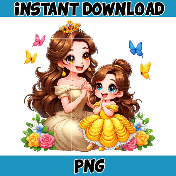Mom And Daughter Princess Png, Belle Png, Cartoon Mother Png, Mother’s Day Png, Gift For Mom Png, Mama Design Png, Instant Download.jpg