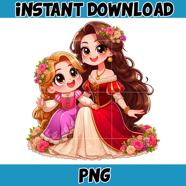 Mom And Daughter Princess Png, Rapunzel Png, Cartoon Mother Png, Mother’s Day Png, Gift For Mom Png, Mama Design Png, Instant Download.jpg