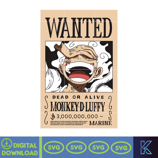 Luffy Wanted Poster Svg, One Peace Monkey D. Luffy Wanted Greeting Anime Canvas Print Wall Art Decor for Children's Room Gift.jpg