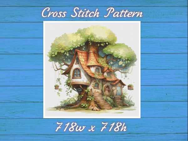 TreeHouse - Cross Stitch Pattern - PDF Counted House Village - Fabulous Fantastic Magical Cottage - Cottage in Garden .jpg