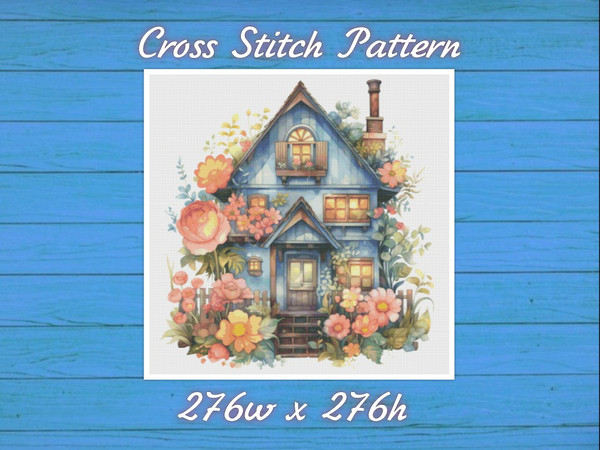 Cottage Cross Stitch Pattern PDF Counted House Village - Fabulous Fantastic Magical Little House in Garden - House in Flowers .jpg