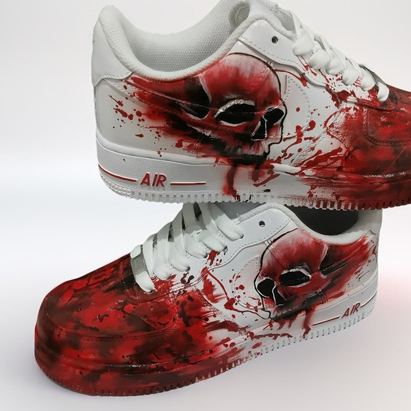 custom- sneakers- nike-air-force1- unisex-white- shoes- hand painted-skull- wearable- art 5.jpg