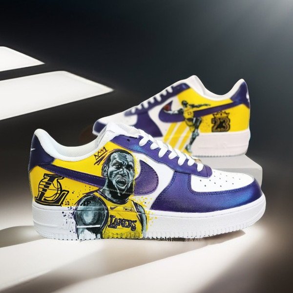 custom shoes Lakers art handpainted sneakers sexy gift white black fashion sneakers personalized gift wearable art 2.png