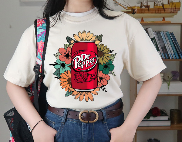Floral Dr Pepper Shirt, Dr Pepper Sweatshirt, Dr Pepper Addict Gift, Soda Logo Shirt, Trendy Dr Pepper Hoodie.jpg