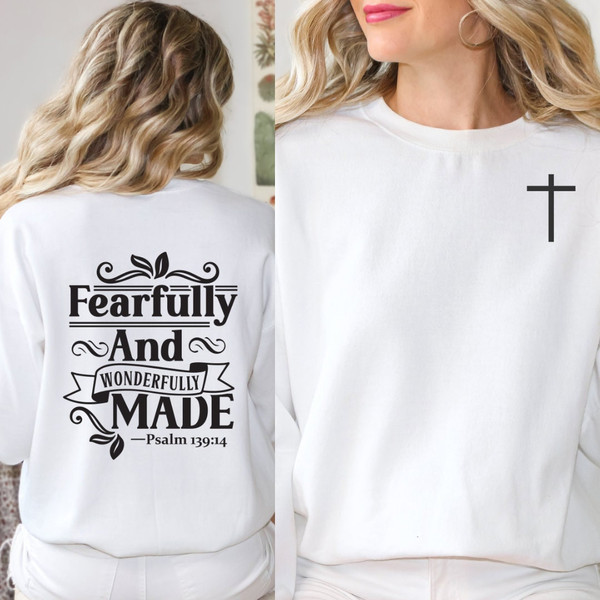 fearfully and wonderfully made bible quote sweatshirt, Christian sweatshirt, hoodie, Gift for Christian woman, Christian sweater,.jpg
