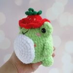 Crochet frog in strawberry hat Cute green frog - Inspire Uplift